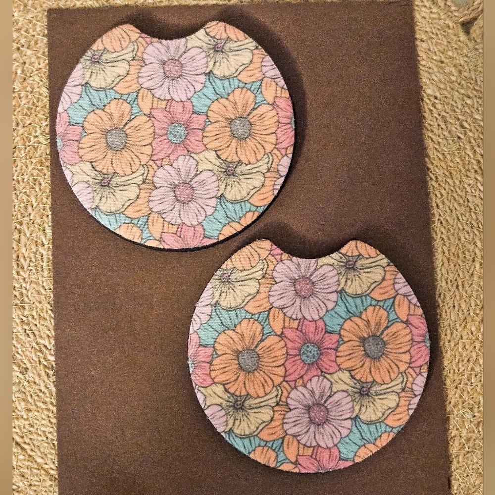 Boho Floral Print Car Coasters- Set Of 2
